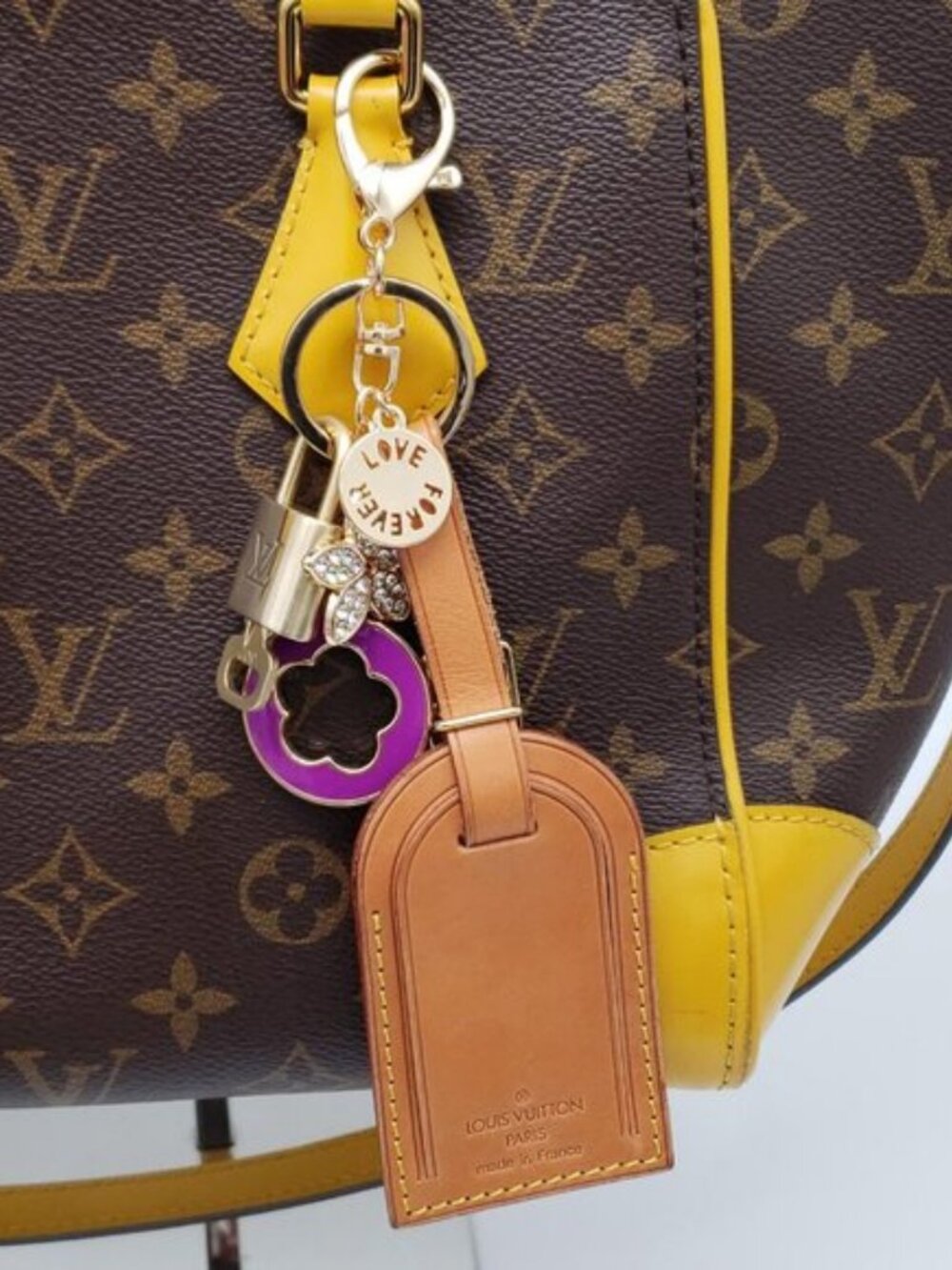 Authentic Louis Vuitton Luggage Tag with Gold Padlock & Unbranded Keychain